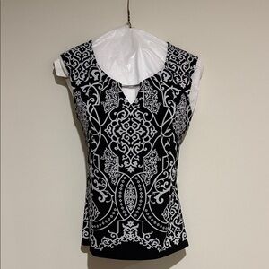 White House Black Market Black and White Patterned Blouse